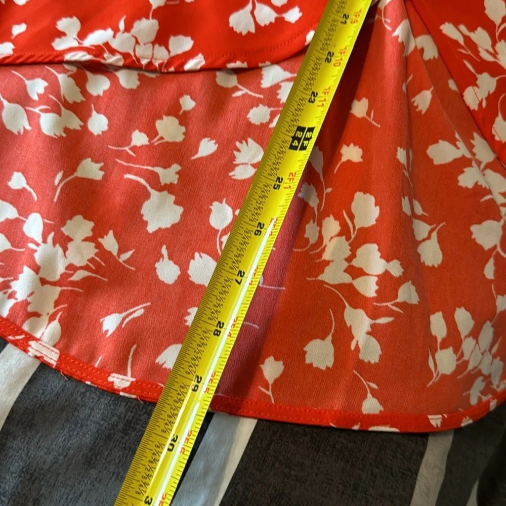 J. Crew Poppy Red Orange White Floral Faux Wrap Midi Skirt sz S